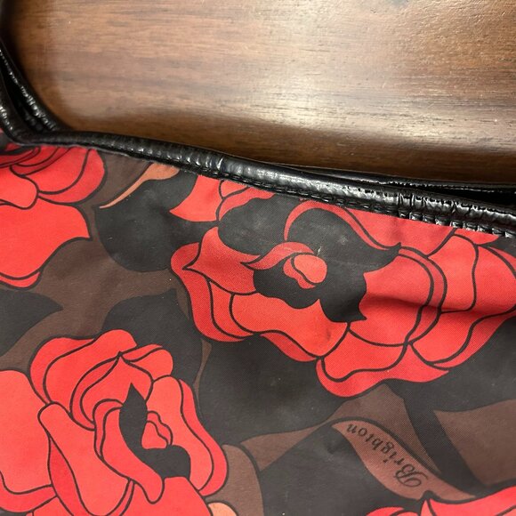 Brighton Jillian Rose Print Nylon Fabric Leather Hobo Bag Red Black - Picture 16 of 16
